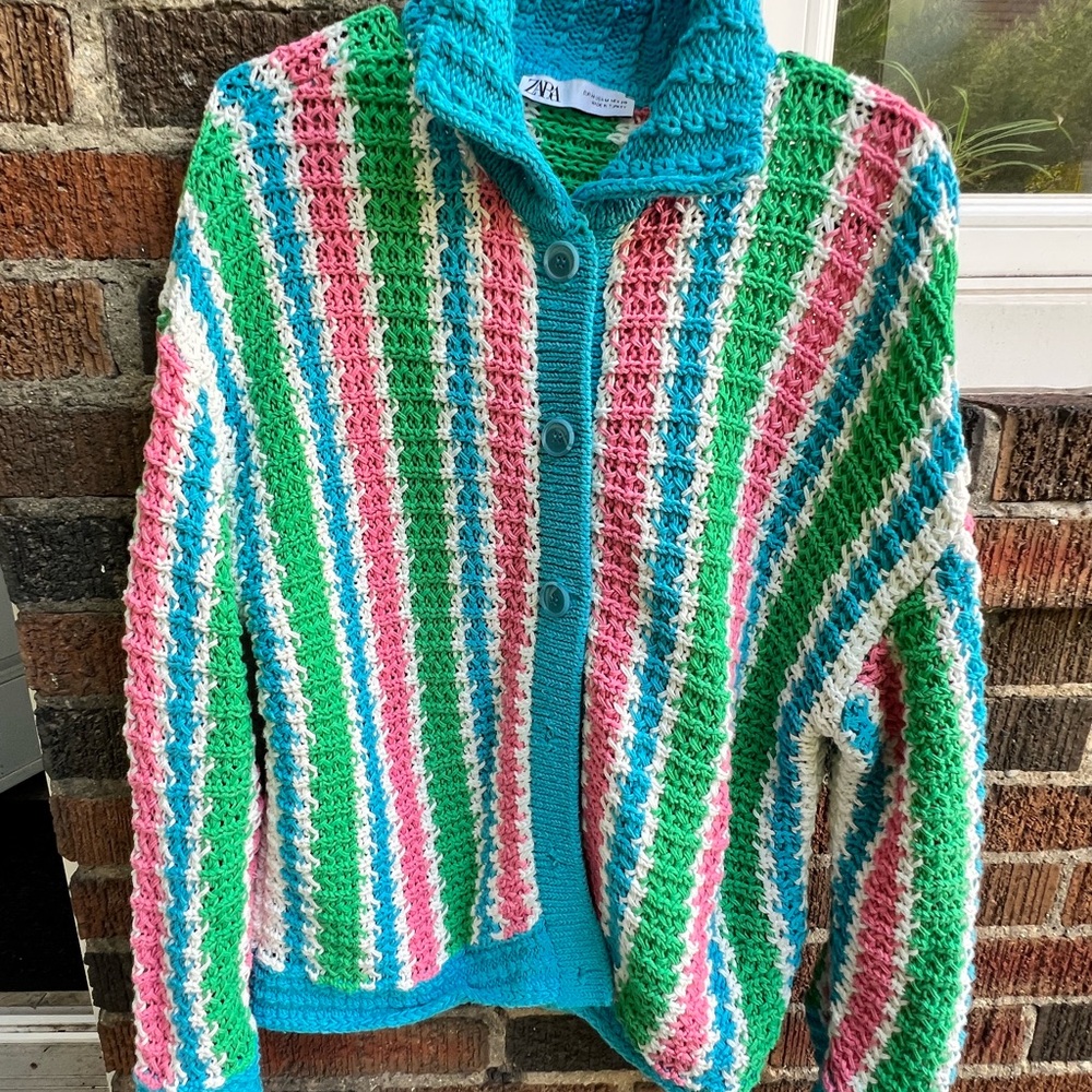 Zara Colorful Knit Top in Blue, Pink, Green, and White